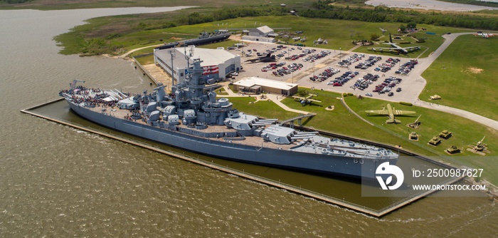 Aerial view of the USS Alabama Battleship