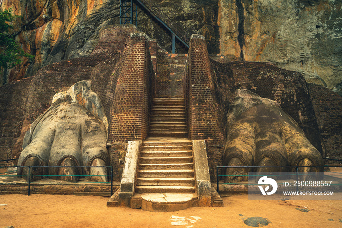 facade of lion paw of sigiriya in sri lanka