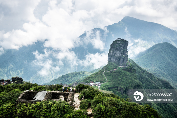 Scenic view of Fanjingshan mountain with view of the Fanjing mount and the new golden summit Guizhou China