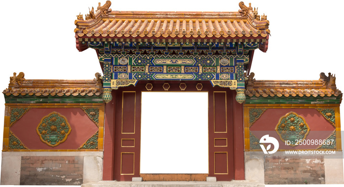 Isolated PNG cutout of a beautiful Chinese gate on a transparent background, ideal for photobashing, matte-painting, concept art