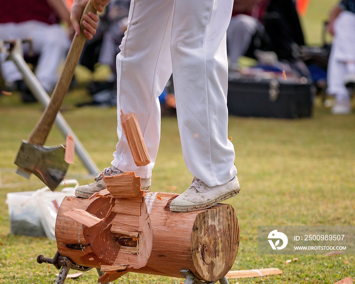 A Wood Chopper Competes In An Event At A Country Show