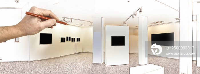 Drawing and planned exhibition gallery