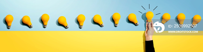 Many yellow light bulbs - Idea and creativity theme