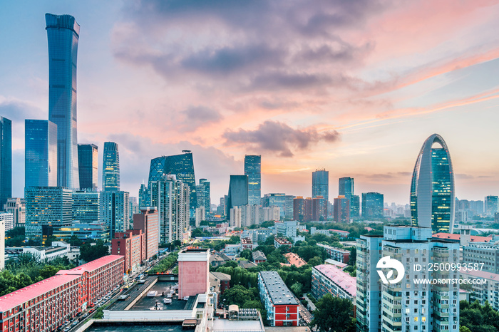 Urban Dusk Landscape of CBD Central Business District, Beijing, China