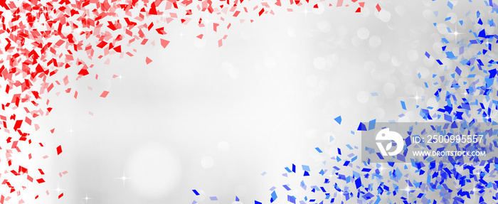 abstract blur silver background with blue and red confetti color for 4th of July celebration independence day design concept