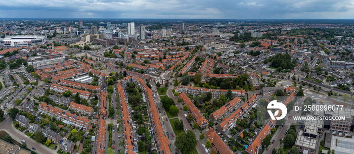 Aerial view around the city Eindhoven in netherlands on a sunny and windy day