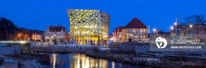 Schwäbisch Gmünd with Forum and Rems river at twilight travel traveling town city panorama in Germany