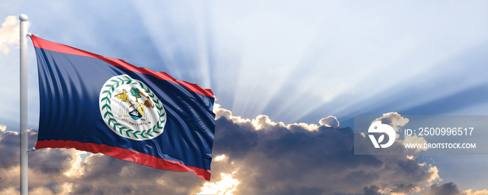 Belize flag on blue sky. 3d illustration