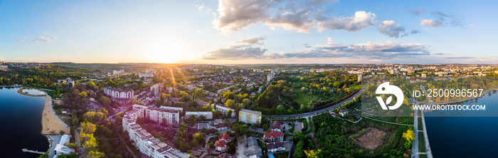 Panoramic aerial shot of Valea Morilor Park at sunset