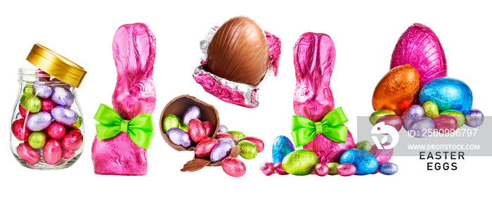 Easter chocolate egg and bunny set. PNG with transparent background. Without shadow.