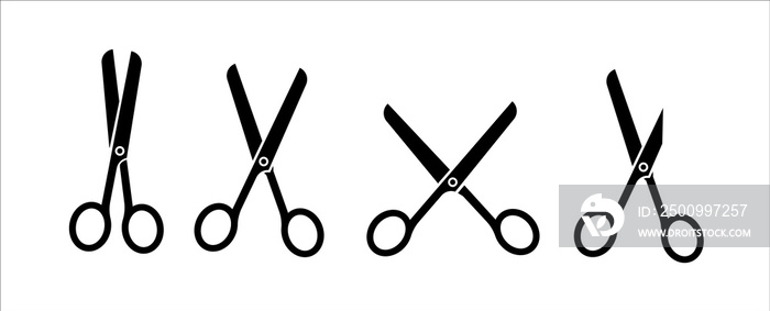 Scissors with cut lines. Vector illustration.Paper cut icon with dotted line. Vector scissors with cut lines. Vector set of cutting scissors.