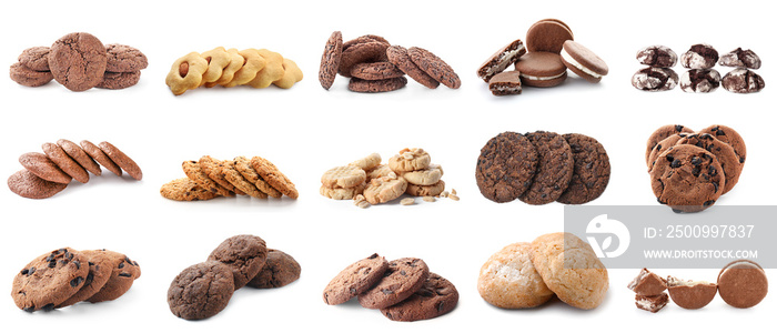 Set of different sweet cookies isolated on white