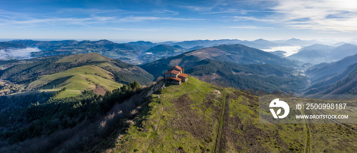 Hermitage in Kolitza mount in Balmaseda drone view 21:9