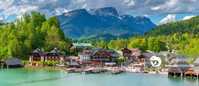 Bavarian Schönau city shape with the mountain background