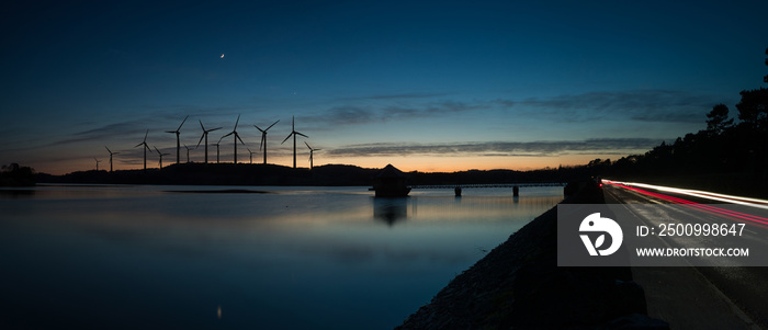 Wind turbines motion landscape sunset