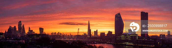 Epic dawn sunrise landscape cityscape over London city sykline looking East along River Thames