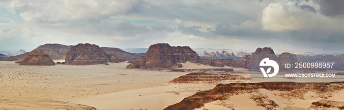 Valley in the Sinai desert with sand dunes and mountains