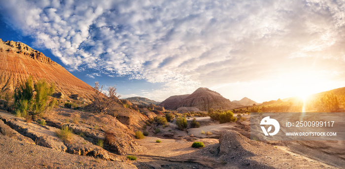 Sunrise in the desert mountains