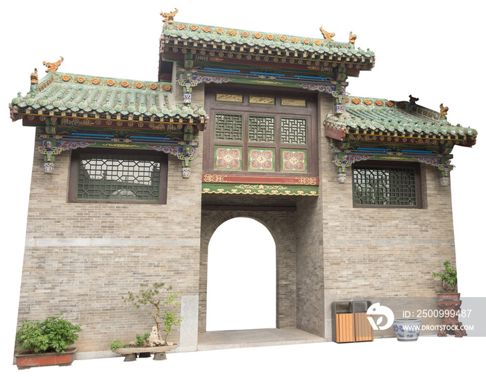 Isolated PNG cutout of a beautiful Chinese gate on a transparent background, ideal for photobashing, matte-painting, concept art