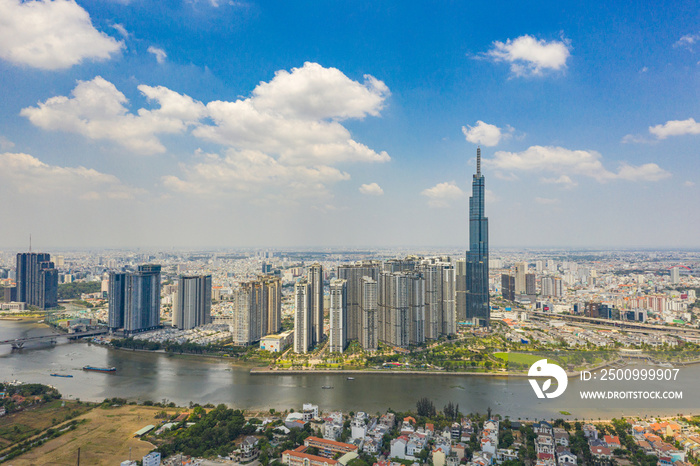 Beautiful aerial cityscape view of Ho Chi Minh city, Vietnam