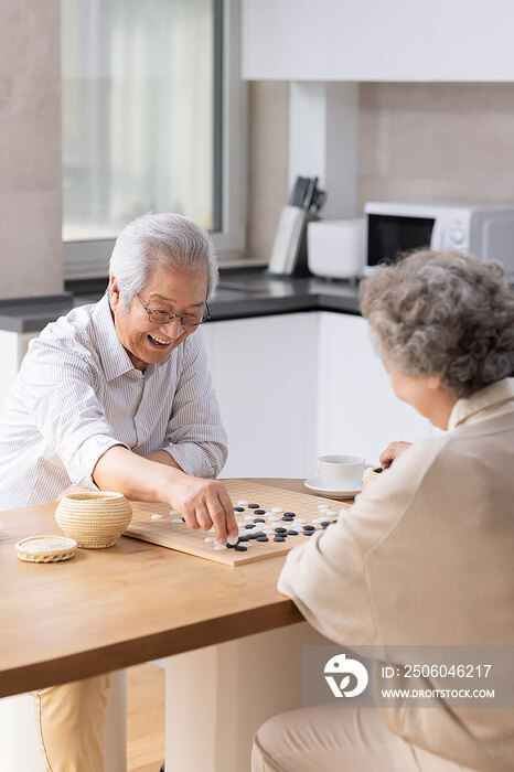 老年夫妇在家下围棋