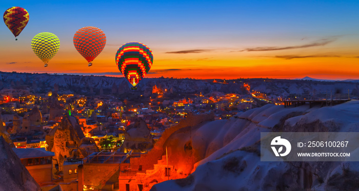 Hot Air Balloon sunrise in Göreme National Park Cappadocia.