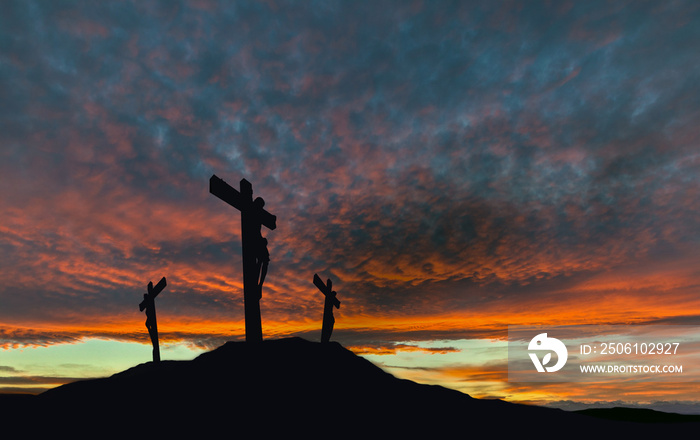 Crucifixion of Jesus With Dramatic Sky and Copy Space