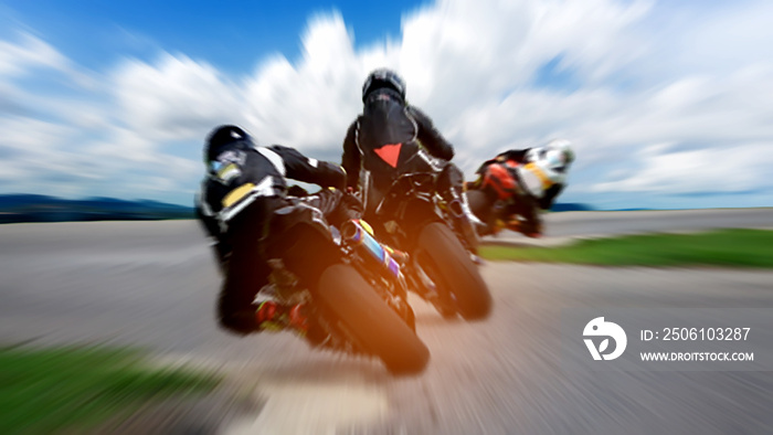 Motin blur with grain. Motorcycle on the highway. Abstract speed racing background