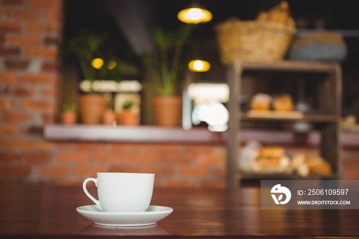 Cup and saucer on the counter