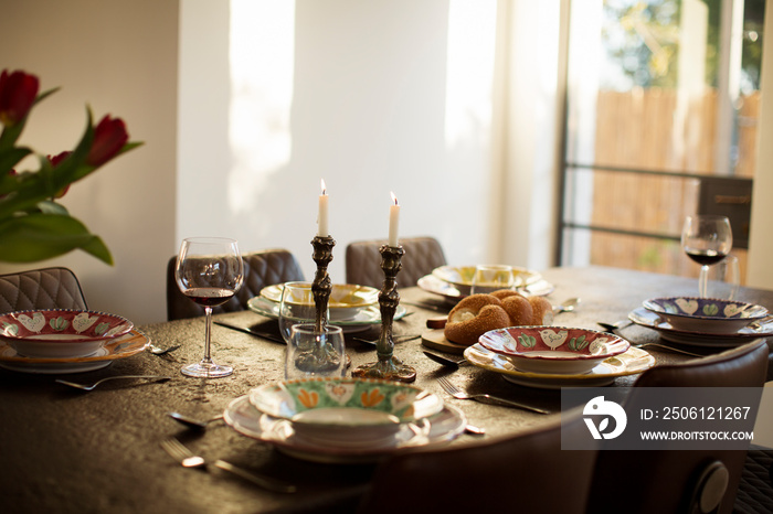 High angle view of place setting on dining table at home