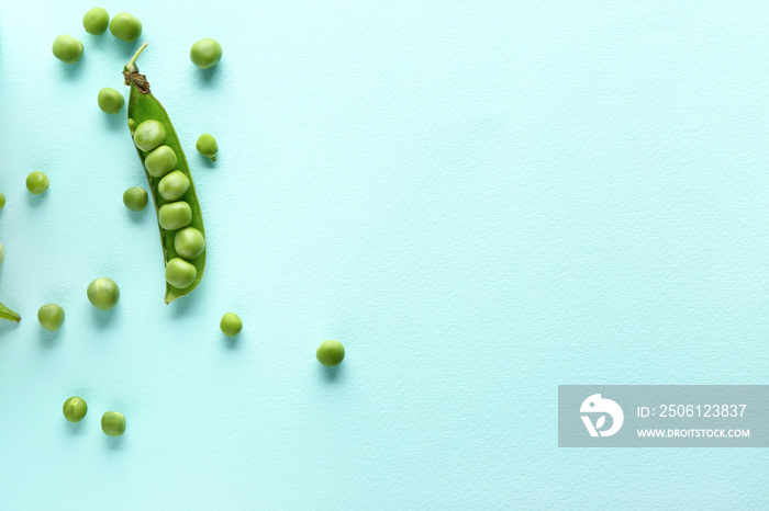 Tasty fresh peas on color background