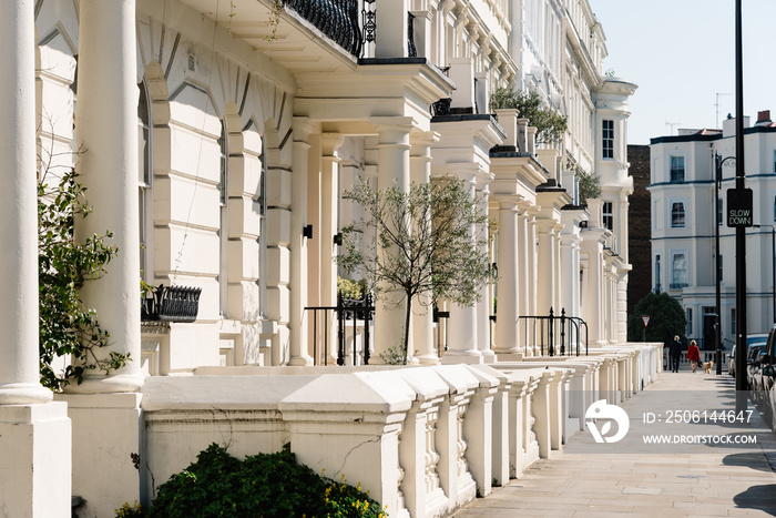 Residential townhouses and pedestrian walkway in Notting Hill London