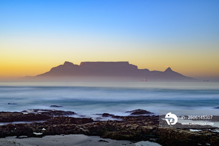 Table Mountain viewed from Bloubergstrand. Cape Town. Western Cape. South Africa