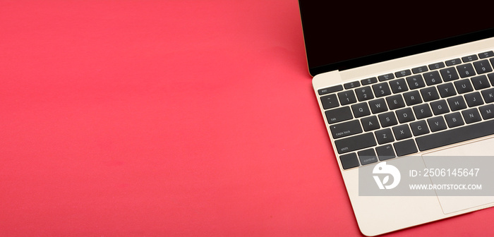 Laptop Keyboard on Pink Banner header Template