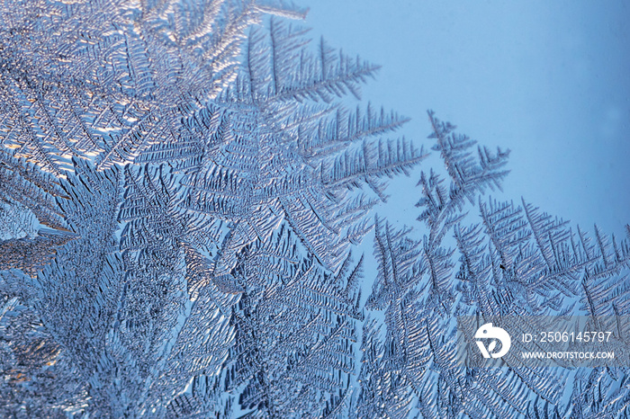 Macro images of frost pattern on window