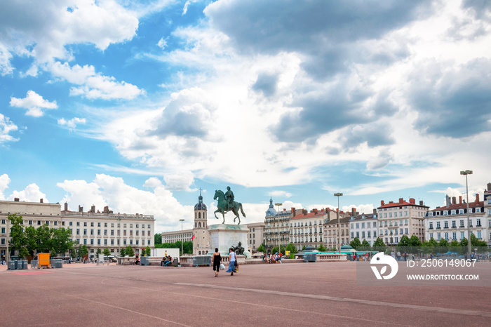 The Bellecour square. Statue of Louis XIV in Lyon, France.