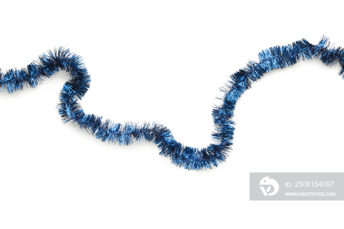 Christmas blue tinsel isolated on white background. This has clipping path.