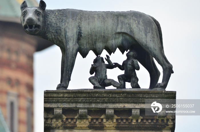 罗马尼亚提米苏拉与罗慕路斯和雷姆斯的狼雕塑