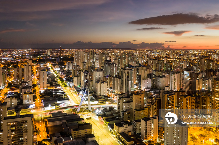 monument on the Joao Alves de Queiroz viaduct in Goiania, Goiás, Brazil, night scene