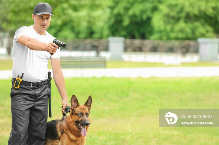 Security guard with dog in park