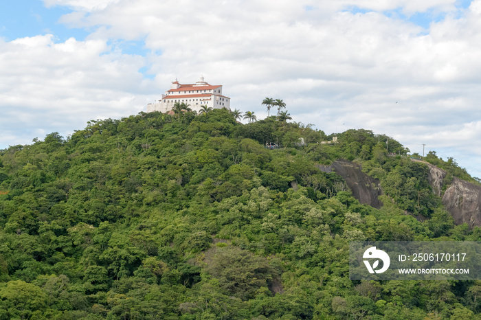 The  Convento da penha  or Convent of the  Rock on top of its mountain in Vitòria, Espirito Santo, B