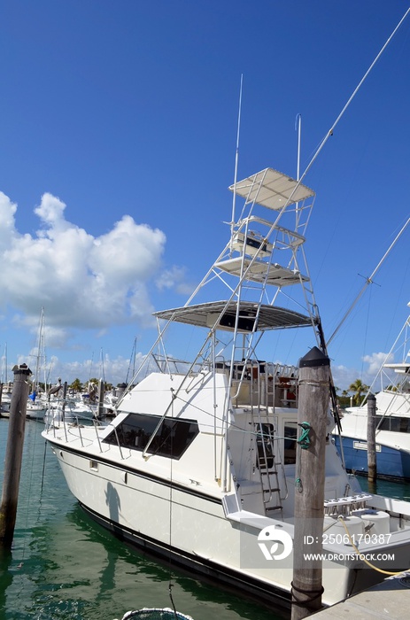 Charter deep sea sport fishing boat equipped with a tuna bridge