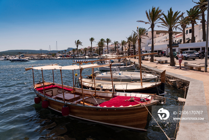 fishing boats in the harbor of fornells menorca