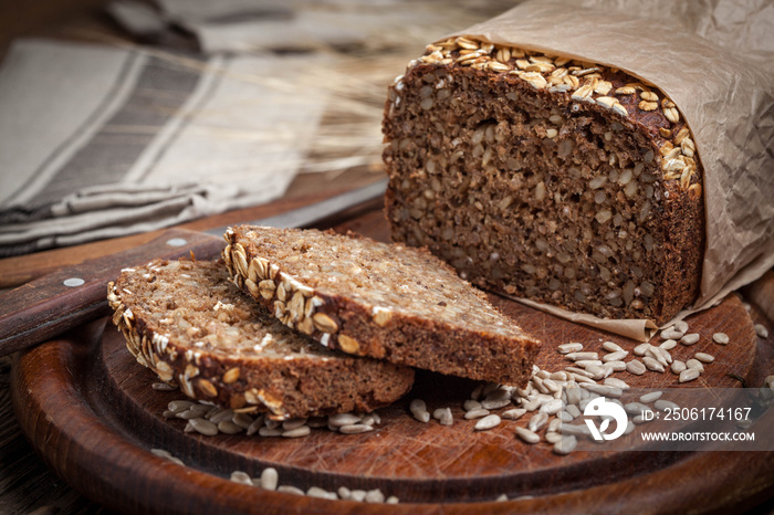 Whole Grain rye bread with seeds.