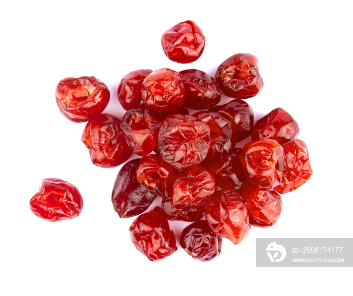 Isolated dried cherries on a white background