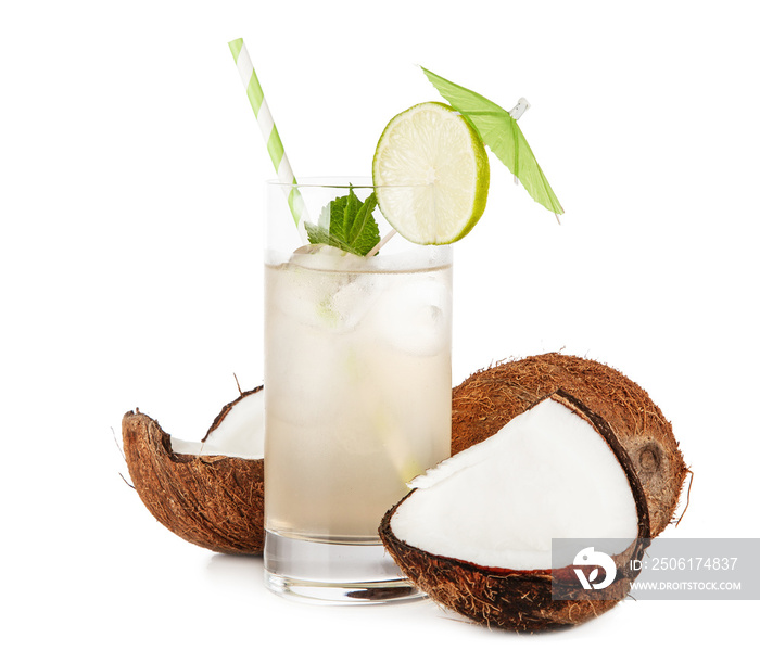 Coconut water drink isolated on white background