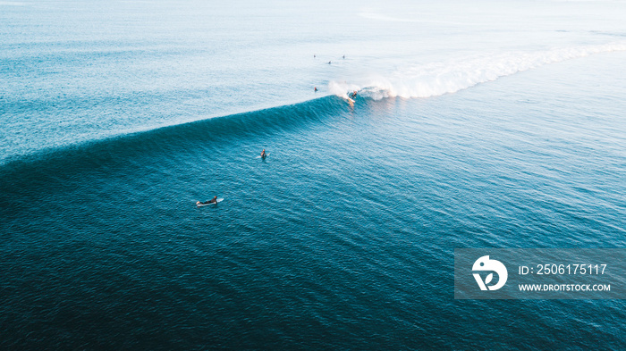 Aerial View of Waves and Surfers and Beach Landscape of Bells Beach Along the Great Ocean Road, Aust