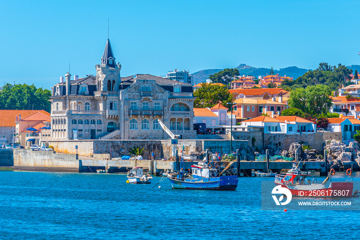 Seixas palace viewed behind marina in Cascais, Portugal