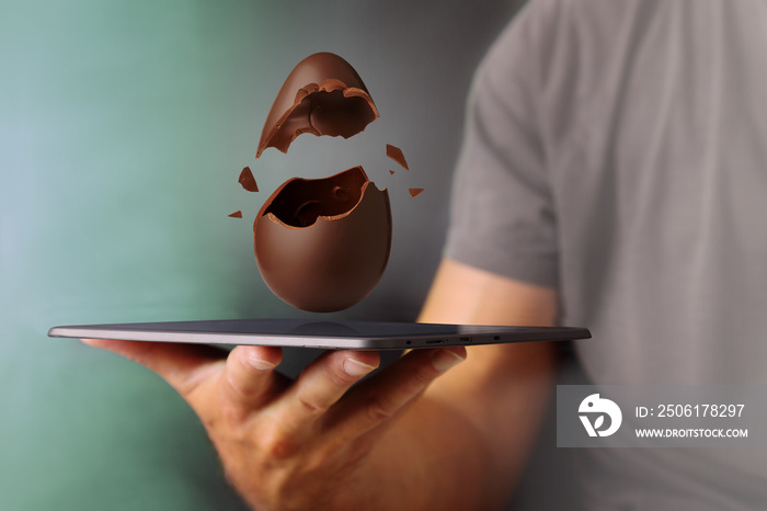 Uovo di Pasqua esploso che fuoriesce dal tablet