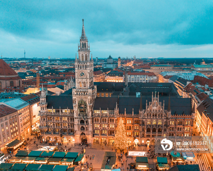 Munich Rathaus with Christmas tree and decorations